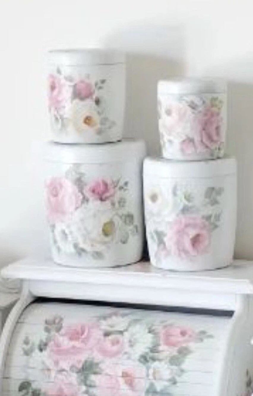 WEST BEND Aluminum Canister Set of 4 MCM Cottage Core Custom Painted Signed ‘04